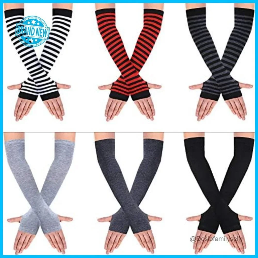 Long Fingerless Gloves Striped Arm Warmers Punk Gothic Y2K Scene Emo Style